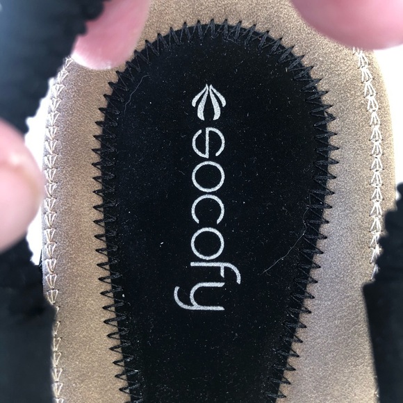 Socofy Black Suede Sandals w/ gold hardware - Picture 9 of 10